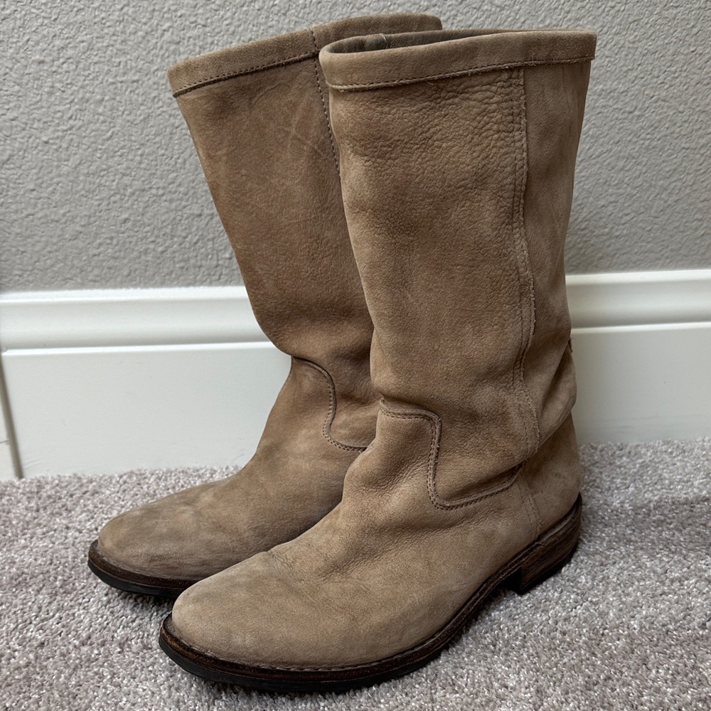 Florentini + Baker tan 37 suede western moto mid calf biker boots